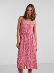 Pieces Ružové dámske kvetované šaty Pieces Tala XL