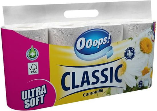 Toaletný papier "Ooops! Classic", 3-vrstvový, 8 kotúčov, harmanček
