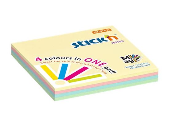 STICK´N Samolepiace bloček "Magic Pad", pastelové farby, 76 x 76 mm, 100 listov, 21574