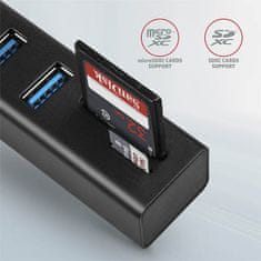 AXAGON HMA-CR3A, USB 3.2 Gen 1 húb, porty 3x USB-A + čítačka kariet SD/microSD, kovový, kábel USB-A 20cm