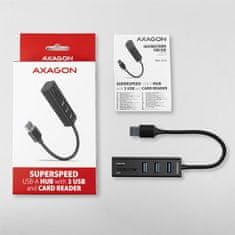 AXAGON HMA-CR3A, USB 3.2 Gen 1 húb, porty 3x USB-A + čítačka kariet SD/microSD, kovový, kábel USB-A 20cm