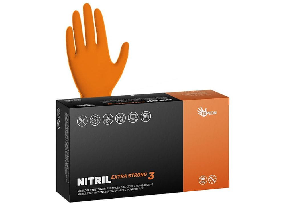Espeon Rukavice jednorazové nepudrované NITRIL EXTRA STRONG3 oranžové, veľkosť S