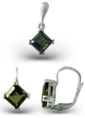 A-B A-B Sada strieborných šperkov s štvorcovým moldavitom, Vltavin 925/1000 Sterling silver 20000048