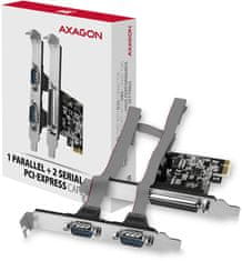 AXAGON PCEA-PSN, PCIe radič - 1x paralelní (LPT) + 2x sériový port (RS232) 250 kbps, vr. LP