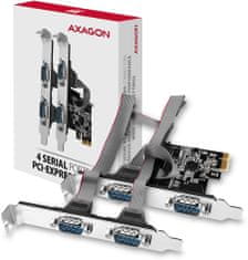 AXAGON PCEA-S4N, PCIe radič - 4x sériový port (RS232) 250 kbps, vr. LP