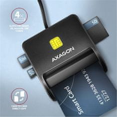 AXAGON CRE-SM3SD, USB-A FlatReader 4-slot čítačka Smart card (eObčanka) + SD/microSD/SIM, kábel 1.3 m