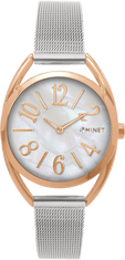 MINET Strieborné a ružové zlaté dámske hodinky ICON ROSE GOLD PEARL MESH