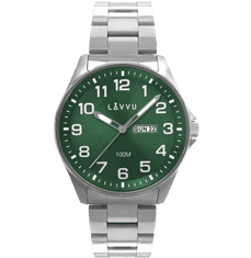LAVVU Pánske hodinky z nehrdzavejúcej ocele BERGEN Green so svietiacimi číslami