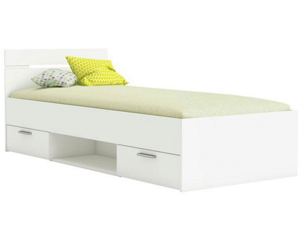 KONDELA Jednolôžková posteľ s úložným priestorom Michigan New 90 - biela
