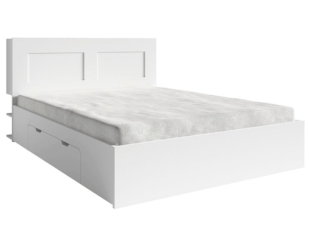 KONDELA Manželská posteľ s úložným priestorom Ramiak 160x200 cm - biela
