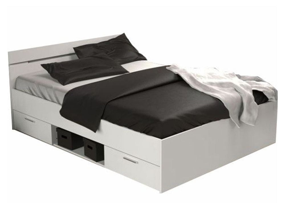 KONDELA Manželská posteľ s úložným priestorom Michigan New 160 - biela