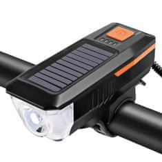 Daklos Solárne LED predné biele svetlo + zvonček pre bicykel a skúter - oranžová
