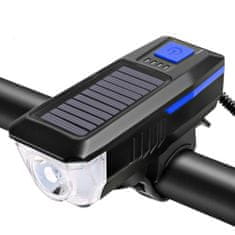 Daklos Solárne LED predné biele svetlo + zvonček pre bicykel a skúter - modré