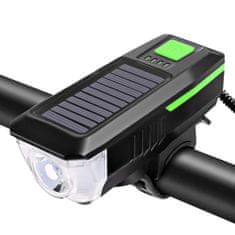Daklos Solárne LED predné biele svetlo + zvonček pre bicykel a skúter - zelené