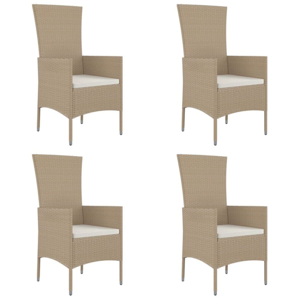 Vidaxl Záhradné stoličky s podložkami 4 ks, polyratan, béžové