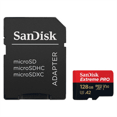 SanDisk Extreme PRO microSDXC 128GB + SD adaptér 200MB/s a 90MB/s A2 C10 V30 UHS-I U3