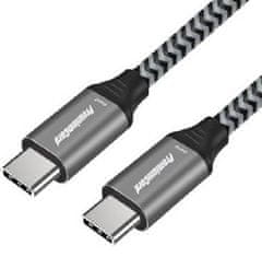 PremiumCord Kábel USB-C M/M, 100W 20V/5A 480Mbps bavlnený oplet, 0,5m