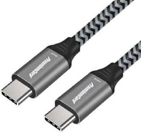 PremiumCord Kábel USB-C M/M, 100W 20V/5A 480Mbps bavlnený oplet, 1,5m