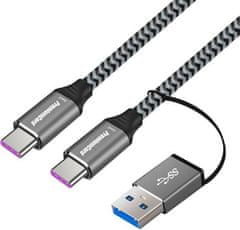 PremiumCord USB-C kábel (USB 3.2 GEN 2, 5A, 100W, 20Gbit/s) bavlnený oplet, 2m