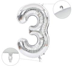 Atomia Fóliový balón narodeninové číslo 3, strieborný 102cm