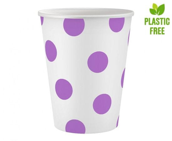 GoDan Papierové poháre s bodkami fialové 250 ml 6ks