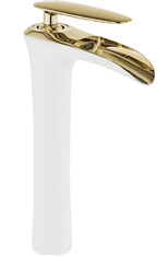 Mexen Lyra vysoká umývadlová batéria, biela-zlatá, 745310-25