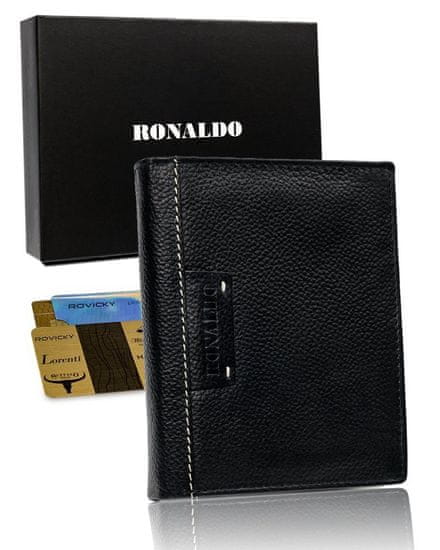 RONALDO Veľká čierna kožená pánska peňaženka