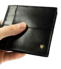 Rovicky Horizontálna pánska peňaženka s červeným prešívaním, prírodná lícová koža