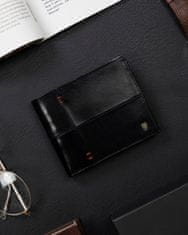 Rovicky Horizontálna pánska peňaženka s červeným prešívaním, prírodná lícová koža