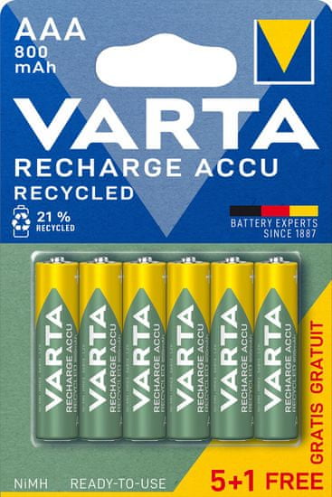 VARTA nabíjecí batérie Recycled AAA 800 mAh, 5+1ks