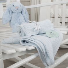 CuddleCo Detská pletená deka, bambus 90x60 - modrá