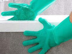 Verk  01606 Silikónové umývacie rukavice na riad fialové 2 ks