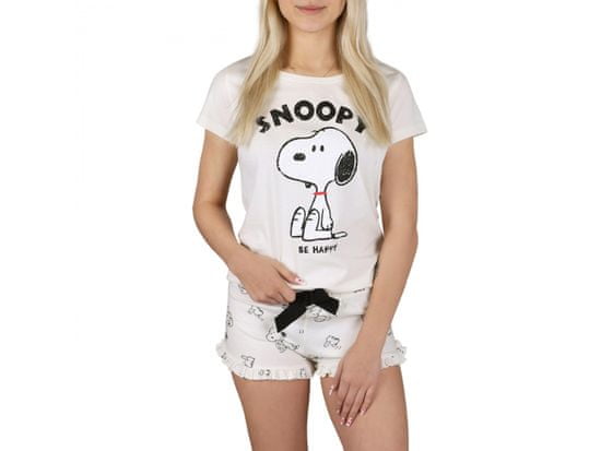 sarcia.eu Snoopy Peanuts Ecru letné dámske pyžamo s krátkym rukávom, bavlna, volány