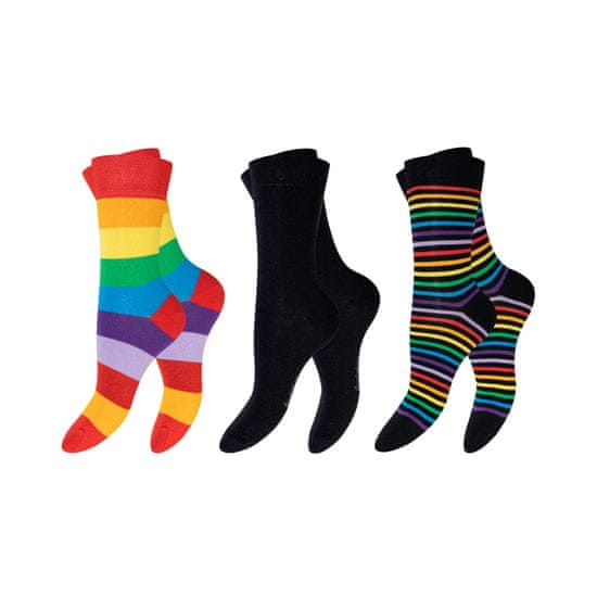 Footstar Dámske 3 páry tenkých bavlnených ponožiek Farebné prúžky Farba: Červená, Veľkosť: 39-42