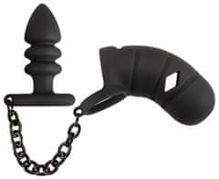 Black Velvets Black Velvets Cock Cage + Butt Plug (Black), análny pás cudnosti