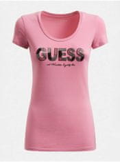 Guess Guess ružové tričko Glitter Front Logo XS