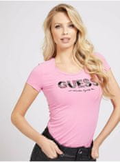 Guess Guess ružové tričko Glitter Front Logo XS