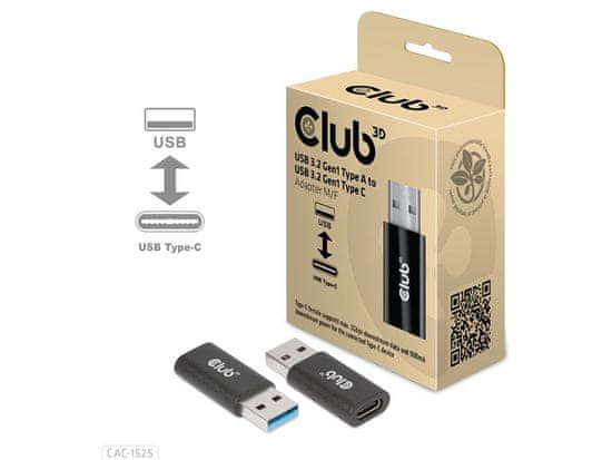 Club 3D adaptér USB 3.2 Gen1 Type A na USB 3.2 Gen1 Type C (M/F) CAC-1525, čierna