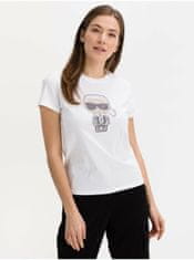 Karl Lagerfeld Biele dámske vzorované tričko Karl Lagerfeld S