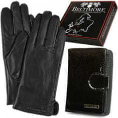 Beltimore  A02 Dámska kožená sada peňaženka s rukavicami čierna