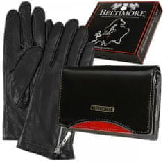 Beltimore  A04 Dámska kožená sada peňaženka s rukavicami čierna