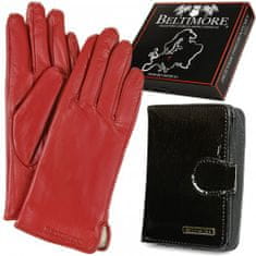Beltimore  A02 Dámska kožená sada peňaženka čierna s rukavicami
