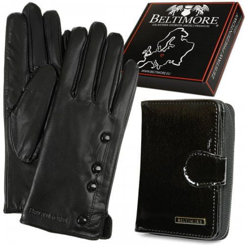 Beltimore  K26 Dámska kožená sada peňaženka s rukavicami čierna
