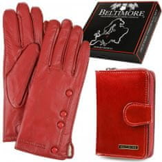 Beltimore  K26 Dámska kožená sada peňaženka s rukavicami červená