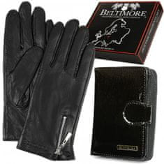 Beltimore  K27 Dámska kožená sada peňaženka s rukavicami čierna