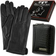 Beltimore  A05 Dámska kožená sada peňaženka s rukavicami čierna veľ. S
