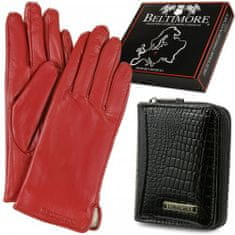 Beltimore  A05 Dámska kožená sada peňaženka čierna s rukavicami