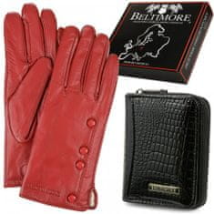 Beltimore  K26 Dámska kožená sada peňaženka čierna s rukavicami