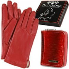 Beltimore  A05 Dámska kožená sada peňaženka s rukavicami červená