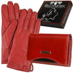 Beltimore  A04K26 Dámska kožená sada peňaženka s rukavicami červená